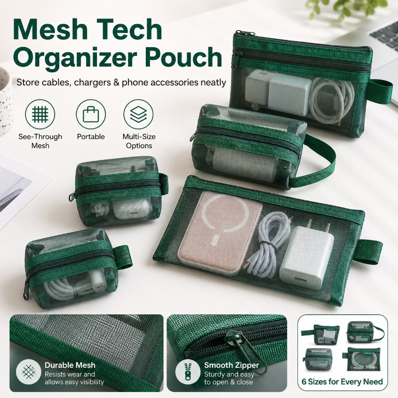 Tech Woven Accessories - 6-delige Mesh Tech Organizer Pouch, draagbare