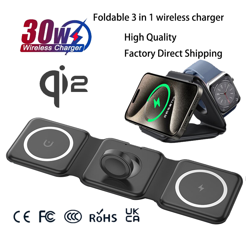 Wireless Charger 3 In 1 - Universele Qi2 Magnetische Opvouwbare Oplaadstation Reislader