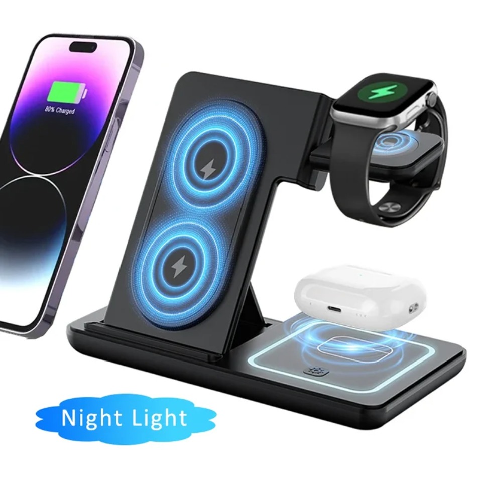 Wireless Charger 3 In 1 - Nacht LED-lampje 3-in-1 draadloze oplader opvouwbare