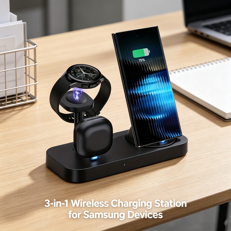 Wireless Charger 3 In 1 - 3-in-1 draadloze oplader met dubbele spoel,